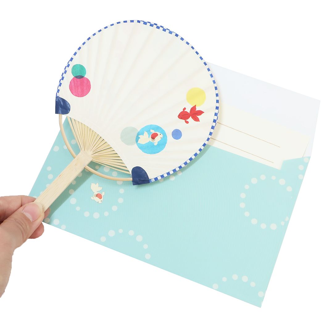 竹うちわグリーティングカード 一筆箋付きサマーカード グリーティングカード 金魚 アクティブコーポレーション 暑中見舞い 夏 メッセージカード メール便可