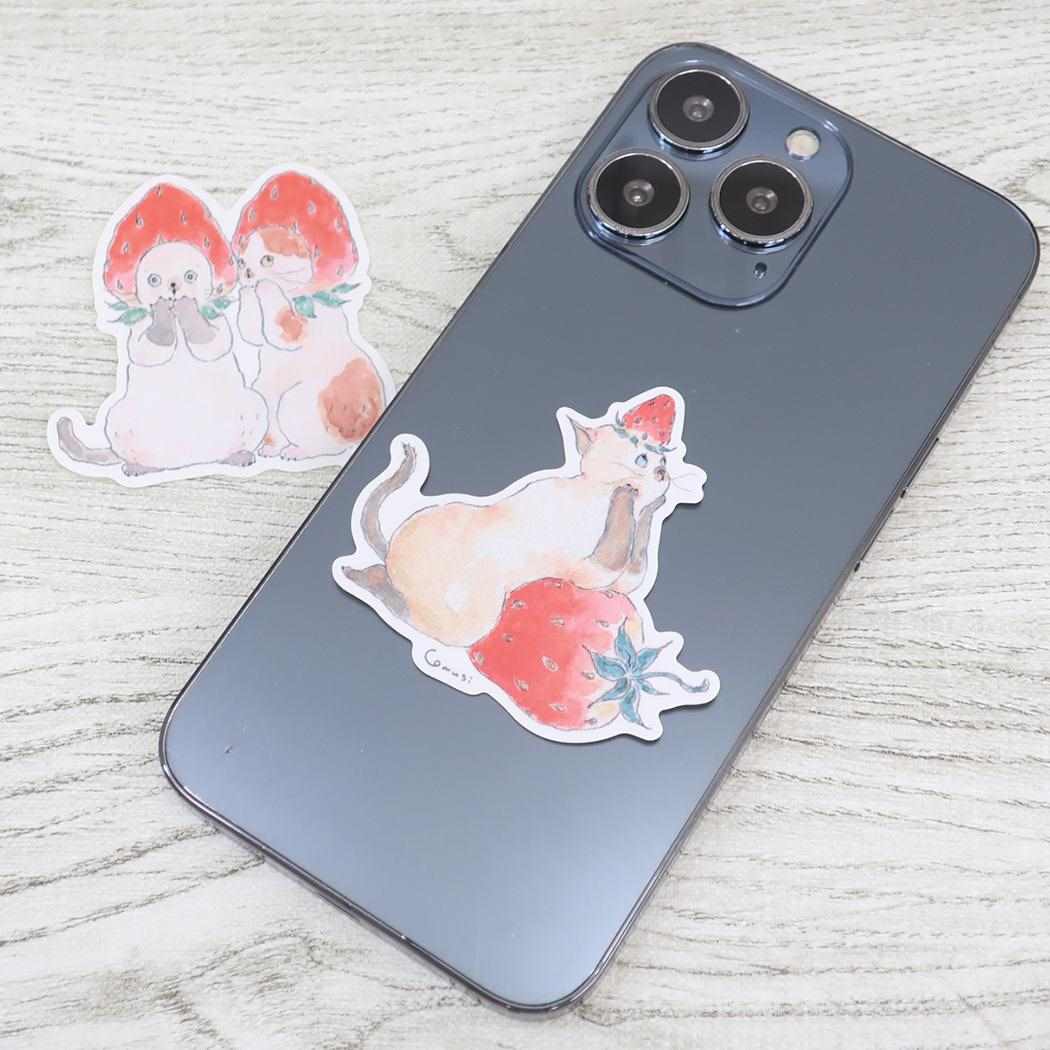 ステッカー ダイカットシール トコロコムギ いちごにゃんこは考え中 SP-165 アクティブコーポレーション デコシール かわいい メール便可
