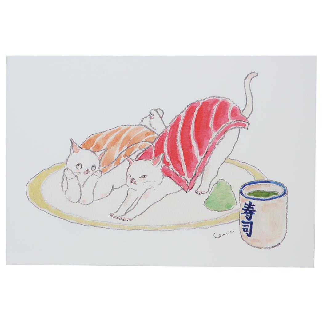 トコロコムギ POSTCARD 和風ポストカード まちぼうけ回転寿司にゃんこ アクティブコーポレーション メッセージカード 日本製 グッズ メール便可 シネマコレクション