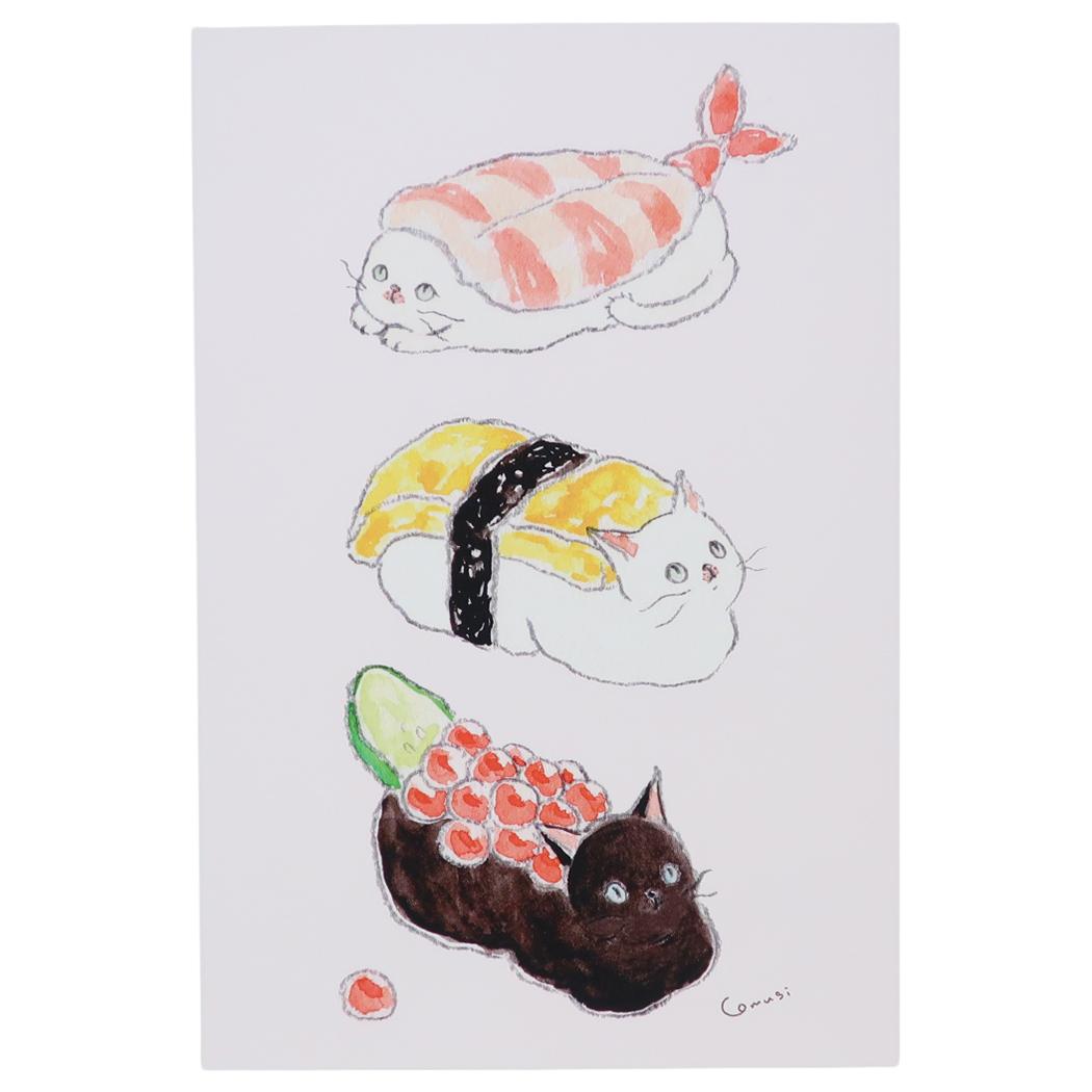 トコロコムギ POSTCARD 和風ポストカード 今宵はお寿司パーティーにゃんこ アクティブコーポレーション メッセージカード 日本製 グッズ メール便可 シネマコレクション
