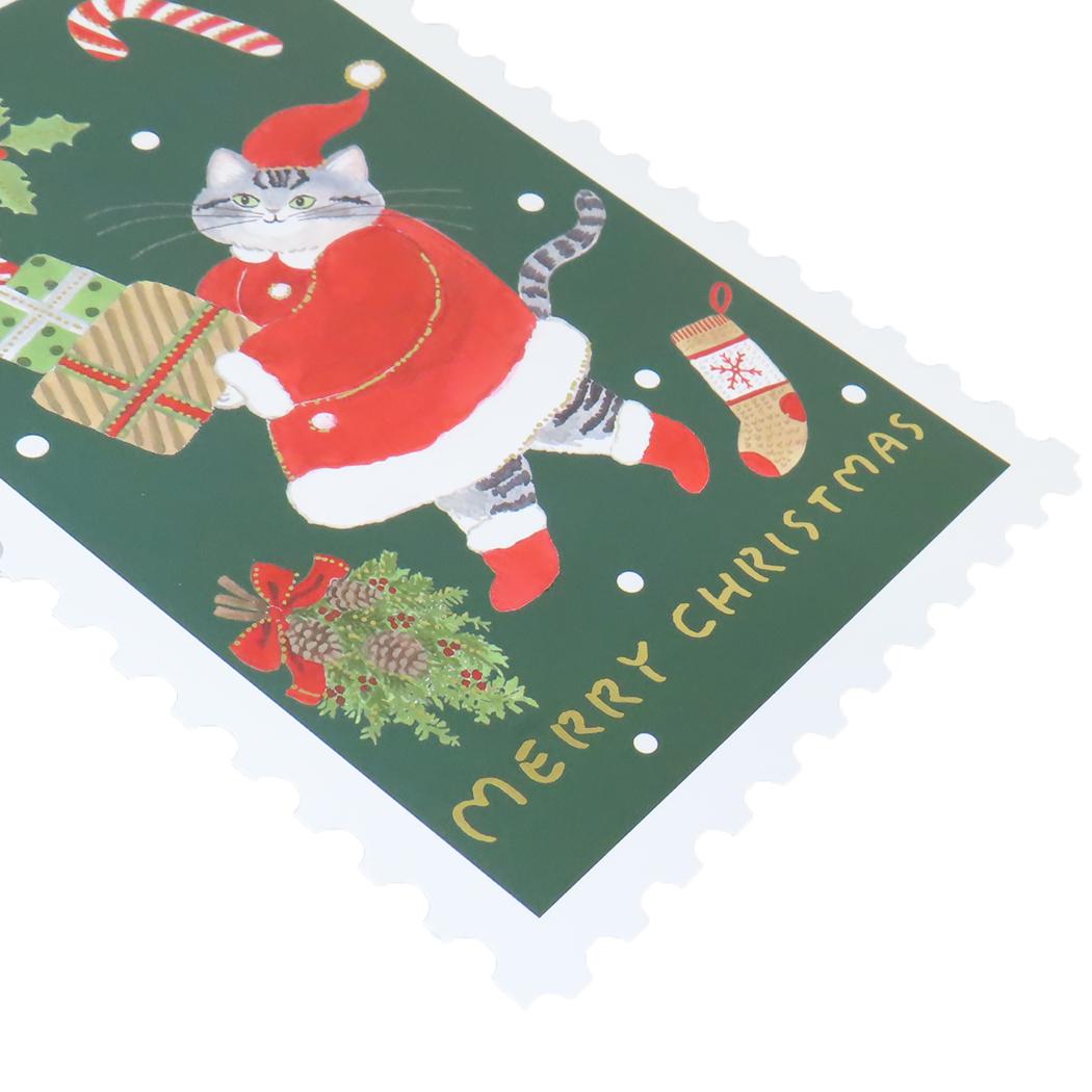 スタンプポストカード クリスマスカード トミタマミ 猫とプレゼント APJ グリーティングカード Xmas メール便可