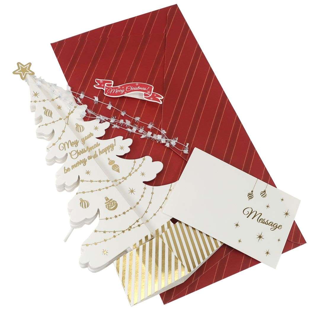 ハニカム ツリーカード PopupCardseries クリスマスカード スノーホワイト APJ 封筒付きグリーティングカード Xmas メール便可