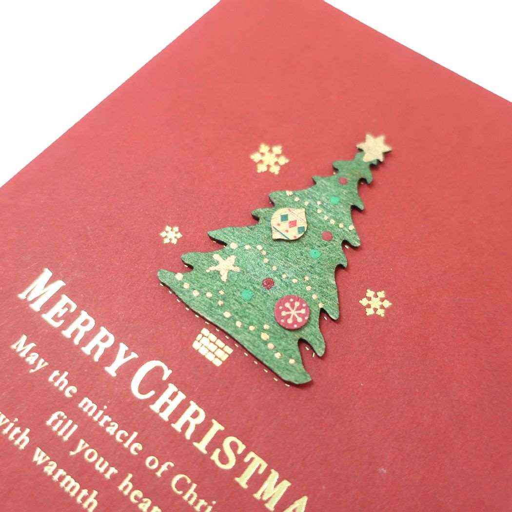 ウッドパーツカード クリスマスカード Handmade card デコレーションツリー APJ 封筒付きグリーティングカード Xmas メール便可