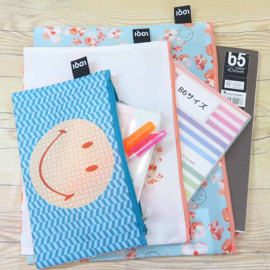 Zip Pockets 平ポーチ大中小3点セット SMILEY Blossom & Geometric LOQI ローキー エーワイ スマイリー 3連ポーチ