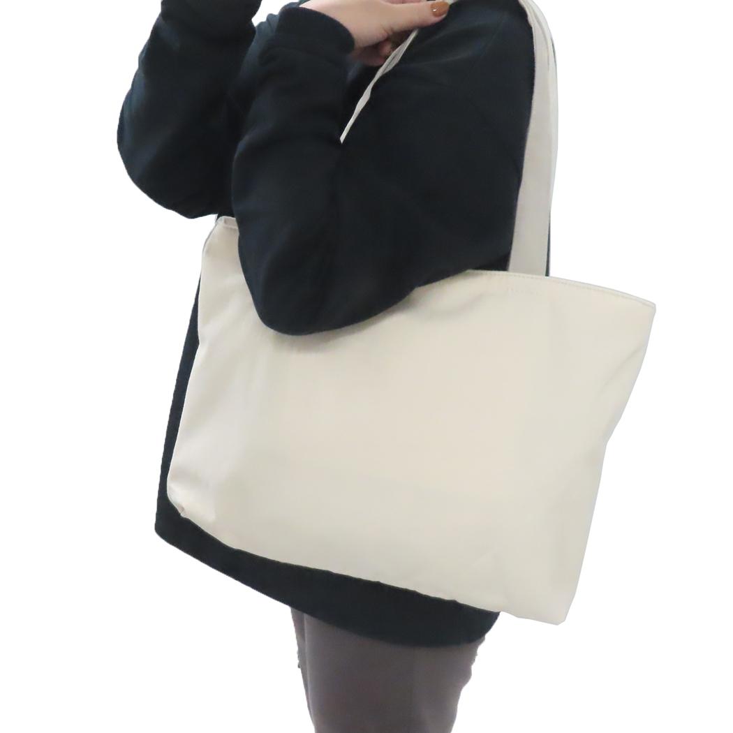 ファスナー付きポケット横型トートバッグ トートバッグ きなこ いぬ ミントイン 手提げかばん かわいい メール便可