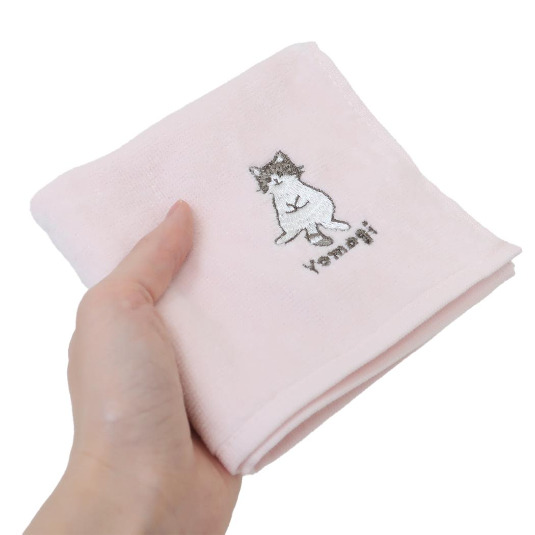 アニマル刺繍タオルハンカチ ミニタオル よもぎ ねこ ミントイン 汗拭きタオル かわいい メール便可