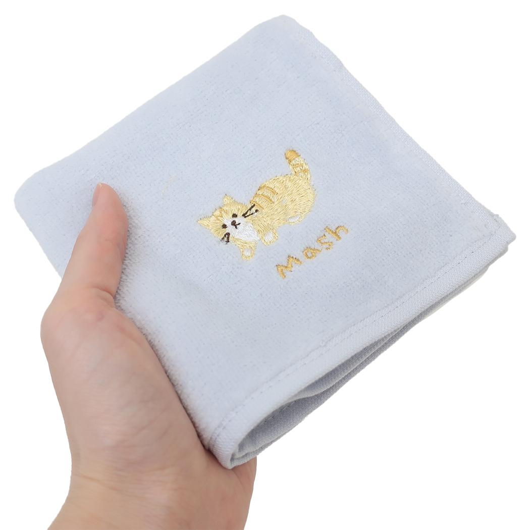 アニマル刺繍タオルハンカチ ミニタオル マッシュ ねこ ミントイン 汗拭きタオル かわいい メール便可