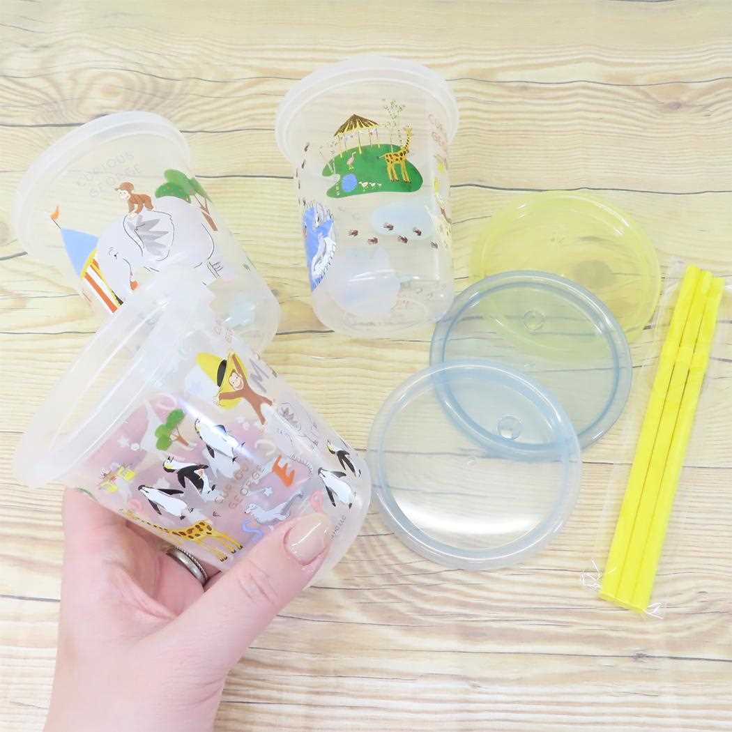 ストロー付タンブラー3個セット 蓋付きプラコップ おさるのジョージ 320ml ZOO スケーター フタ付きコップ 絵本