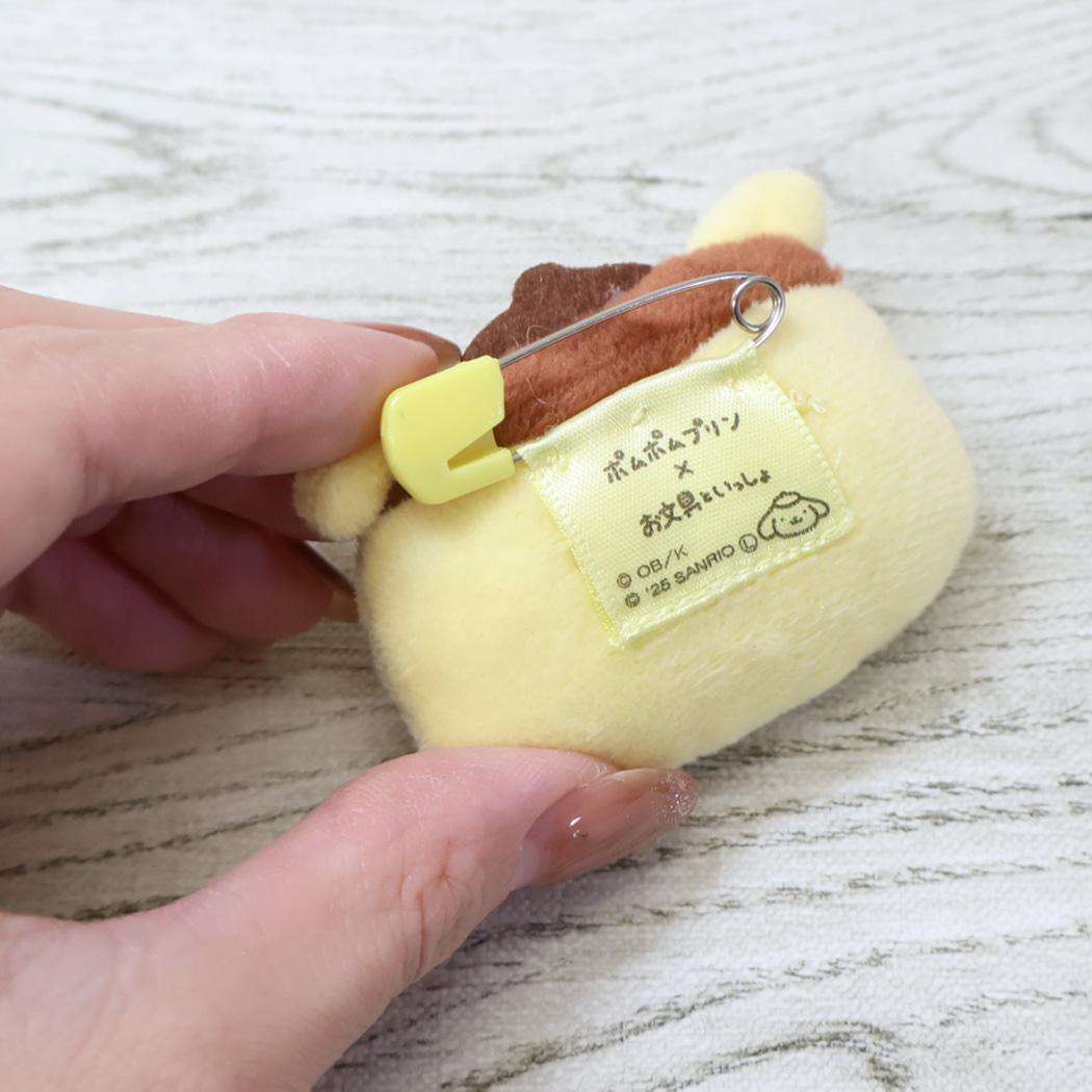 もふもふ フェイスバッジ ぬいぐるみバッジ ポムポムプリンxお文具といっしょ プリンさん サンリオ エンスカイ コレクション文具 メール便可