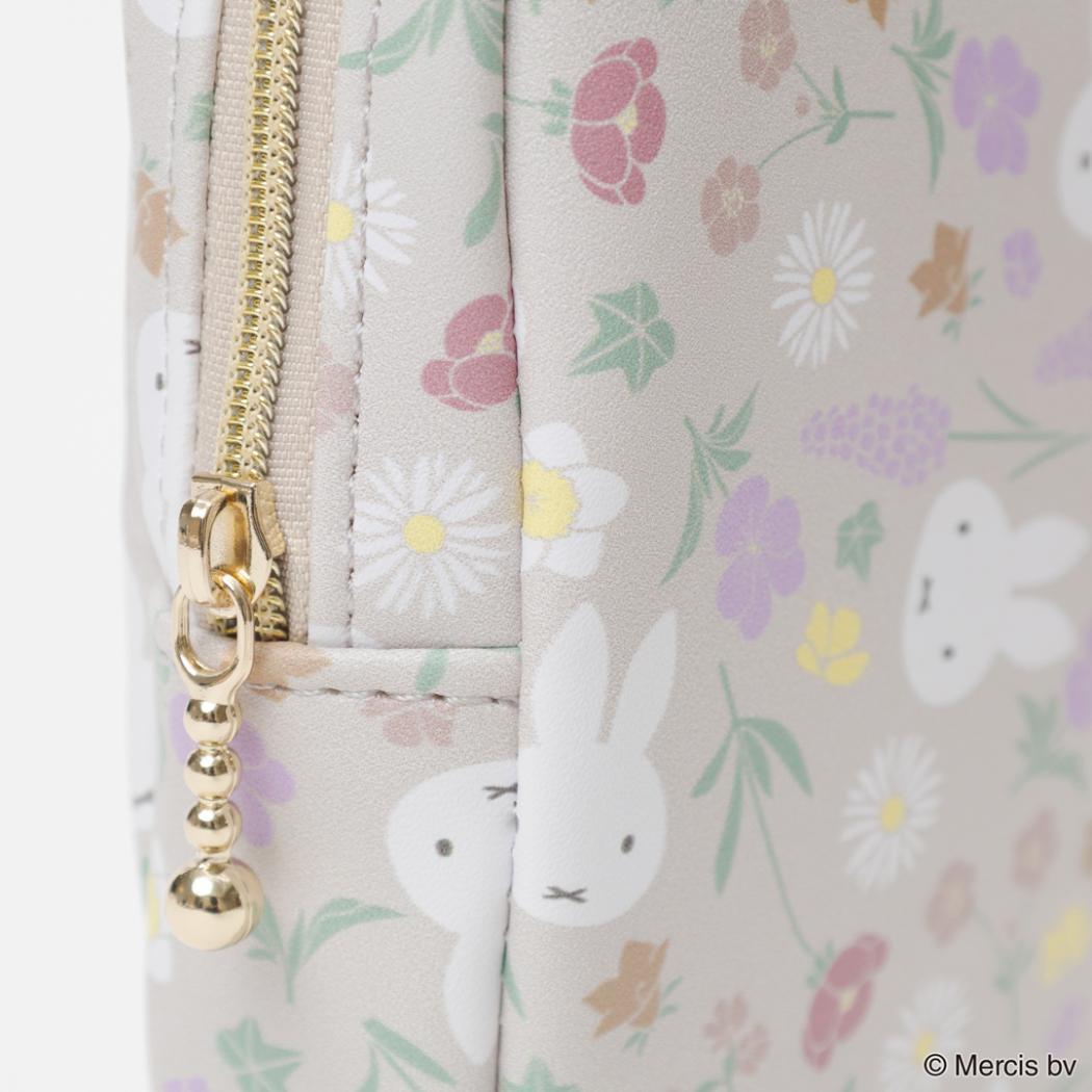 MIFFY Floral pattern 縦型スクエアポーチ コスメポーチ ミッフィー ベージュ ディックブルーナ エフエービージャパン 小物入れ メイクポーチ 絵本