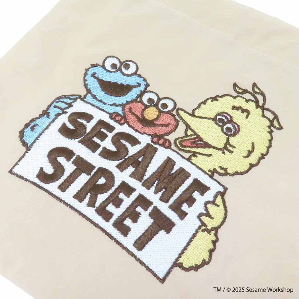 巾着ポーチ 巾着袋 セサミストリート SESAME STREET EMBROIDERY ベージュ エフエービージャパン 小物入れ メール便可