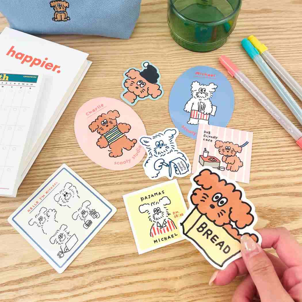 ダイカットステッカー 大 キャラクターステッカー scooty studio Michael hello フロンティア デコシール デコレーション 耐水耐光 かわいい メール便可