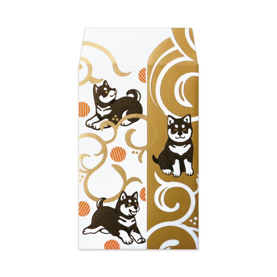 ROKKAKU ポチ袋 箔ぽち袋 動物吉祥 2枚入り 柴犬 いぬ フタバ 和柄 箔押し お年玉 お盆玉 グッズ メール便可 シネマコレクション