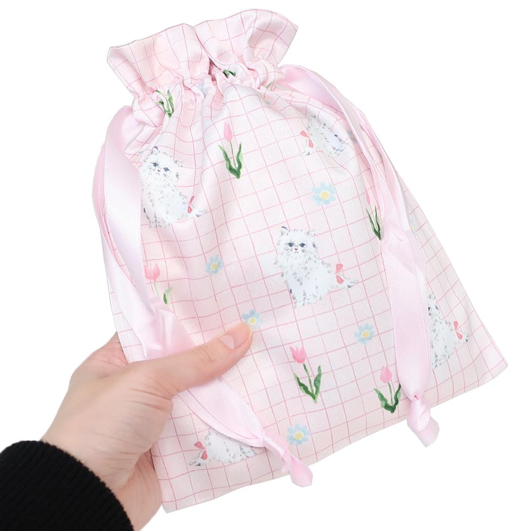サテン巾着 巾着袋 利光春華 tulip cat Green Flash きんちゃくポーチ 小物入れ メール便可