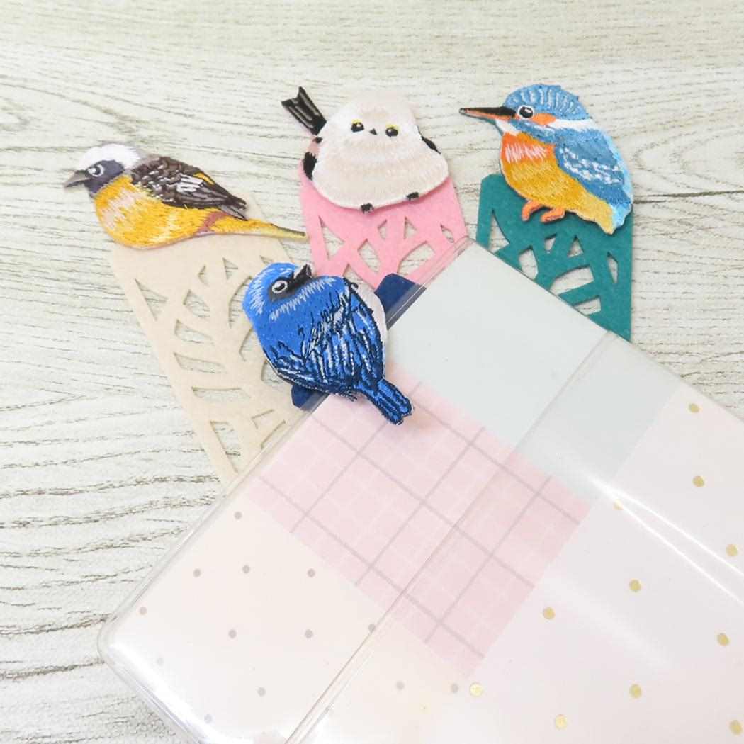 刺繍しおり ブックマーク BIRD BOOKMARKER リーフ柄 カワセミ ヒサゴ しおり かわいい メール便可