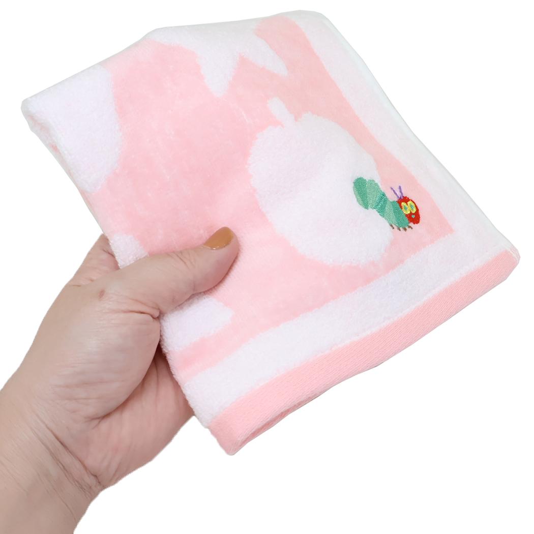 プリントウォッシュタオル ハンドタオル はらぺこあおむし シェイプ PINK エリックカール 林タオル 汗拭きタオル 絵本メール便可