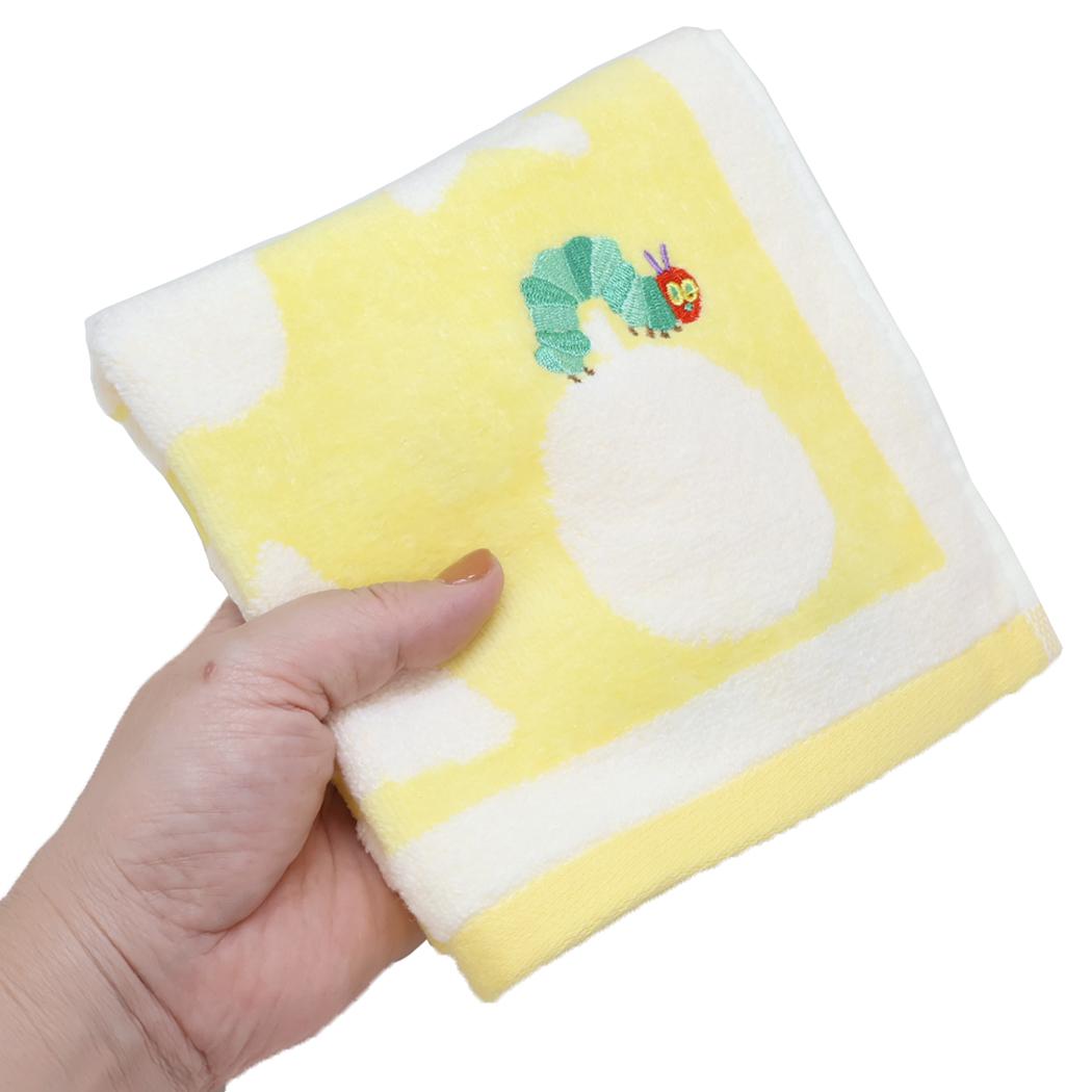 プリントウォッシュタオル ハンドタオル はらぺこあおむし シェイプ YELLOW エリックカール 林タオル 汗拭きタオル 絵本メール便可