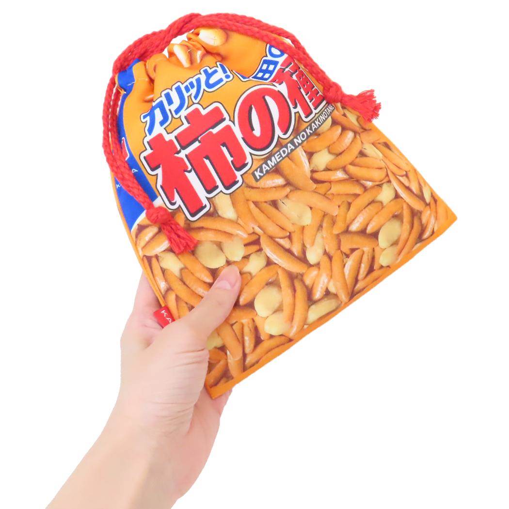 巾着 きんちゃくポーチ 巾着袋 亀田の柿の種 お菓子パッケージ ジェイズプランニング 新学期準備雑貨 小物入れ メール便可