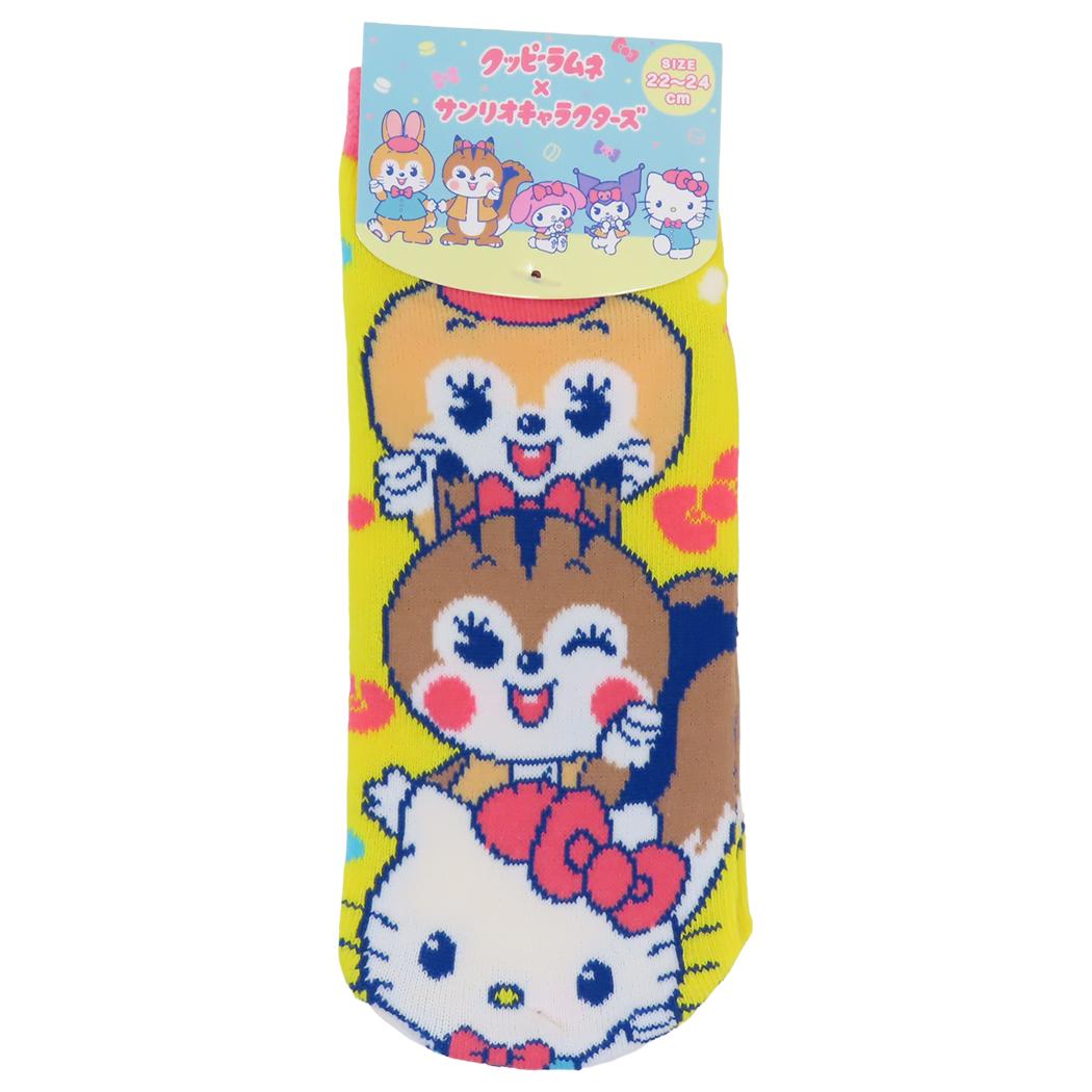 ジャガードソックス 女性用靴下 クッピーラムネxハローキティ サンリオ ジェイズプランニング レディースソックス お菓子パッケージ メール便可