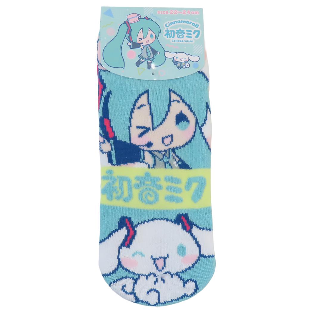 ジャガードソックス 女性用靴下 初音ミクxシナモロール イエローライン サンリオ ジェイズプランニング レディースソックス メール便可