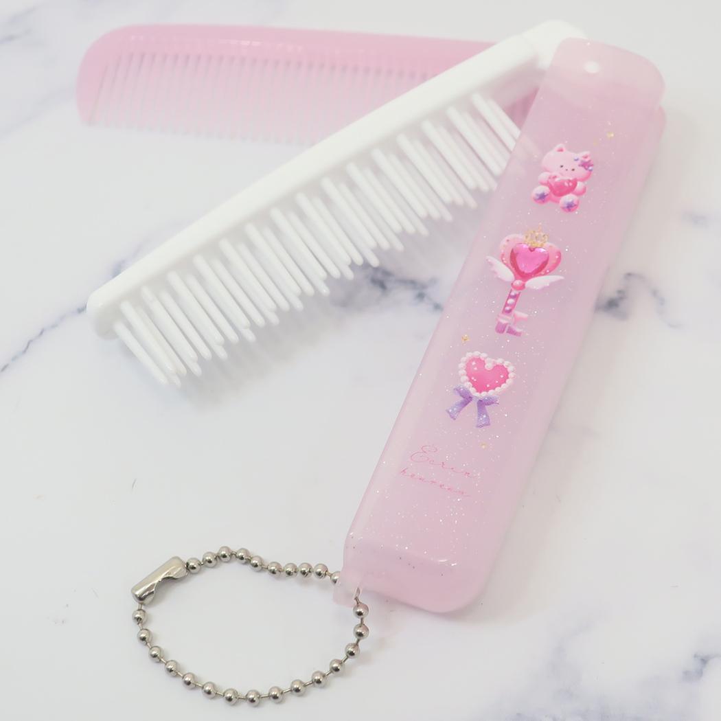ストーン付き折りたたみブラシ&コーム ヘアブラシ エクランウルー MAGICAL PINK カミオジャパン 折りたたみくし かわいい メール便可