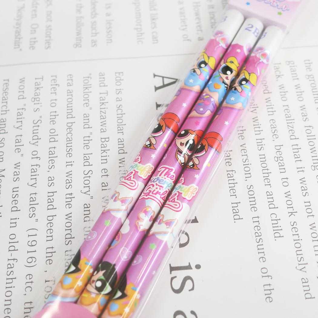 パワーパフガールズ えんぴつ 3本入り鉛筆2Bセット カラフルドーナツ カミオジャパン