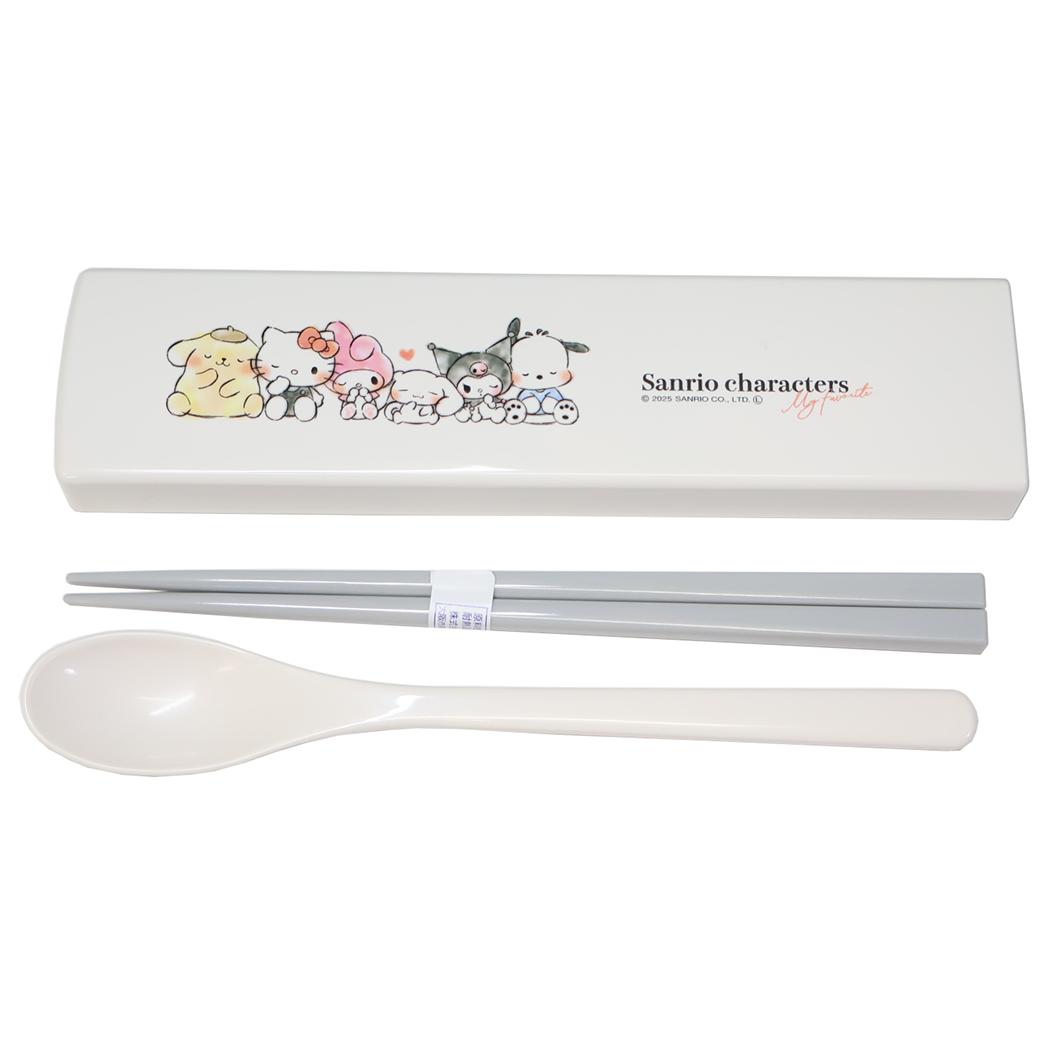 サンリオキャラクターズ コンビセット 抗菌 おはし&スプーンのツインセット スライド式 みんなと一緒 サンリオ カミオジャパン 新学期準備 日本製 キャラクター グッズ メール便可 シネマコレクション