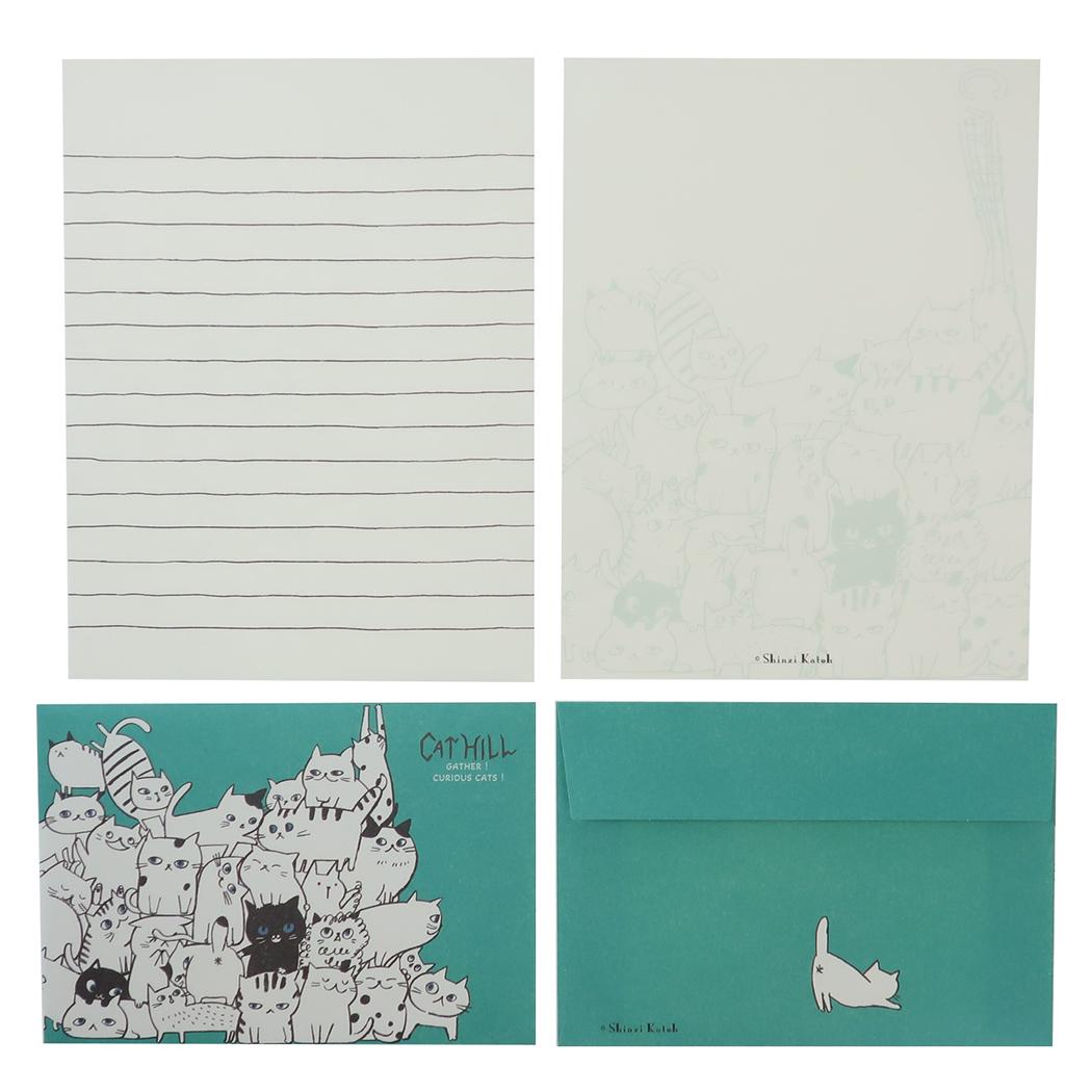 キャットヒル 手紙セット レターセット グリーン 木野瀬印刷 便箋&封筒 かわいい グッズ メール便可 シネマコレクション