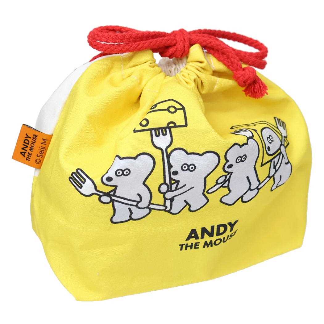 ねずみのANDY お弁当巾着 ランチ巾着 PIZZA柄 アンディ ロータスウイング 新学期準備 キャラクター グッズ メール便可 シネマコレクション