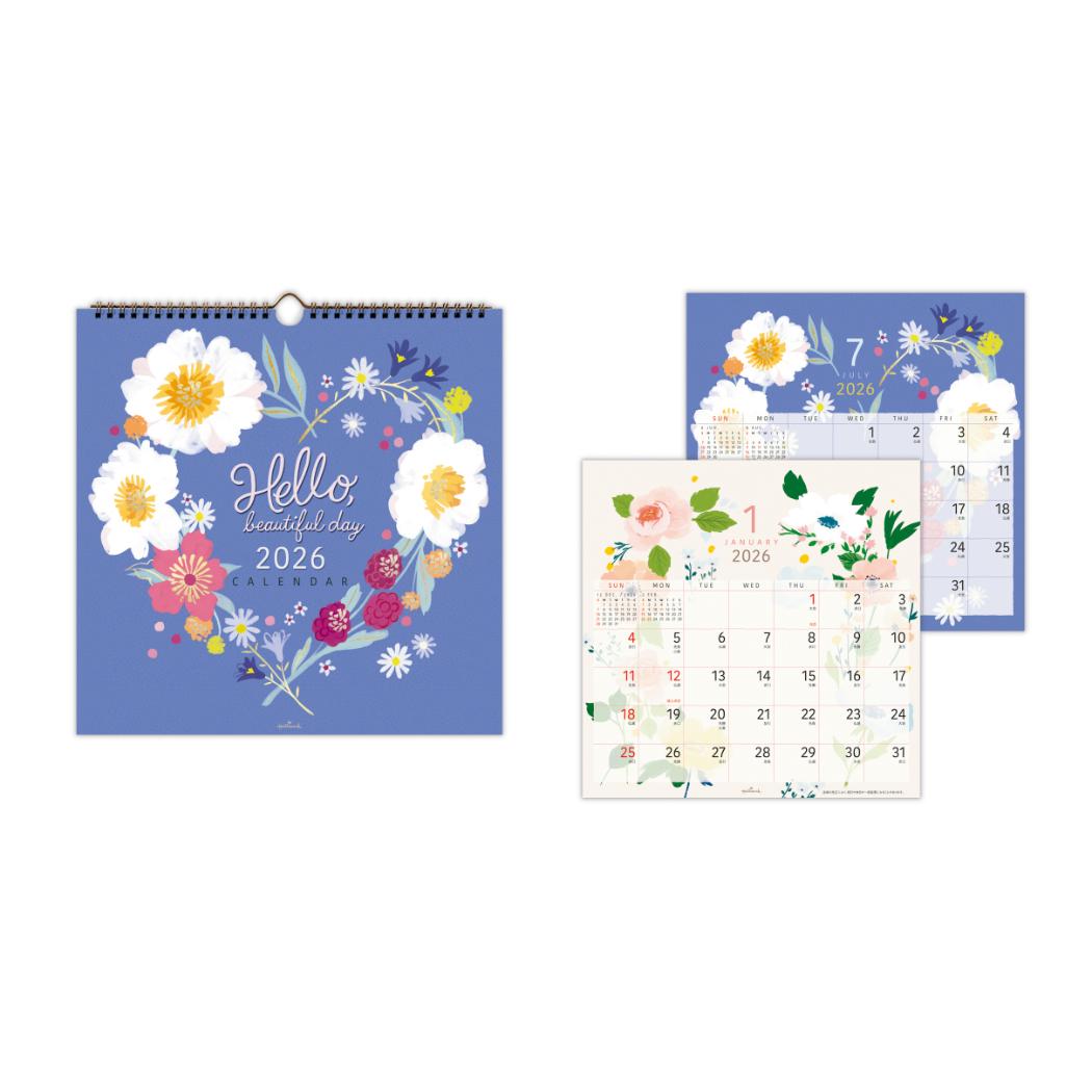 フラワーアート 2026 Calendar リングカレンダー大 壁掛けカレンダー2026年 日本ホールマーク スケジュール 書き込み イラスト 令和8年暦 シネマコレクション