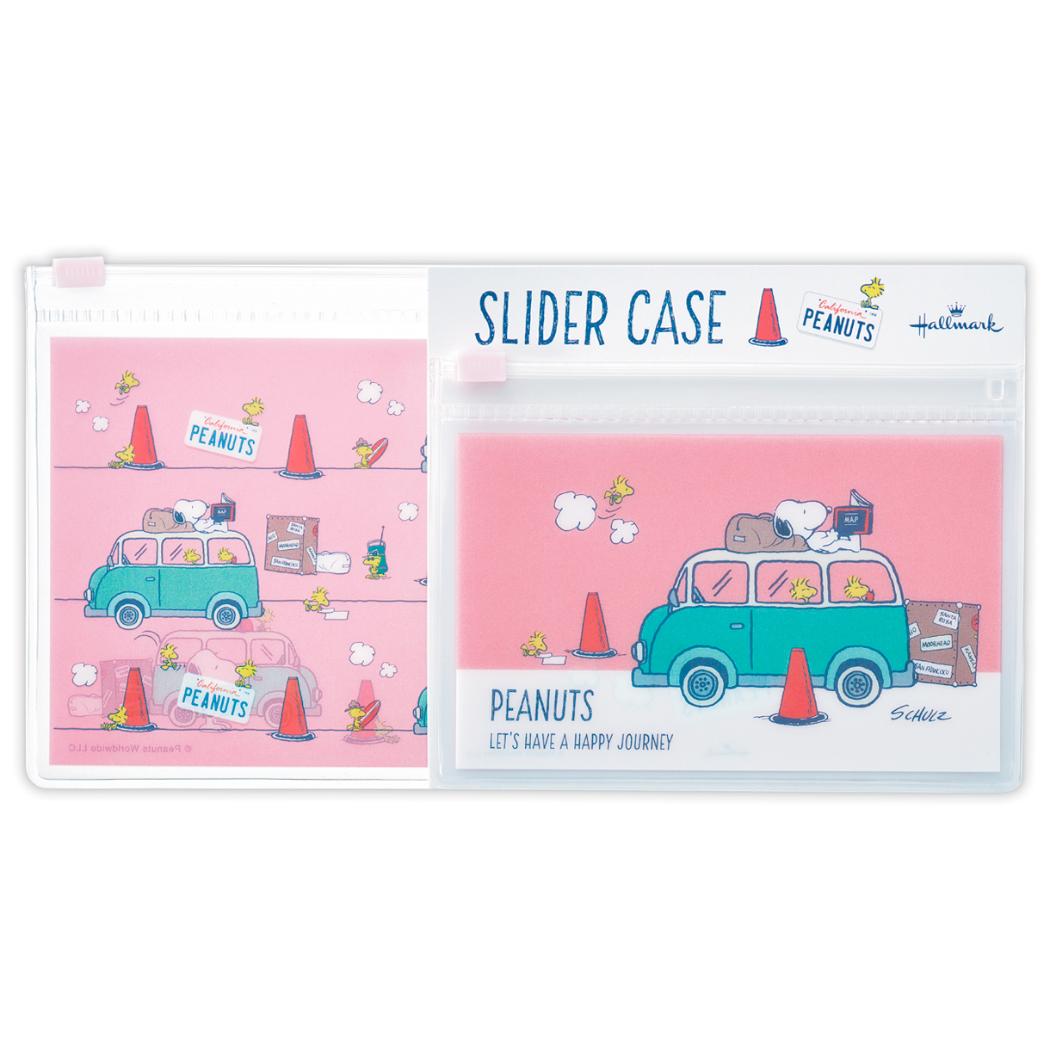 スヌーピー フラットポーチ スライダーケース SNセットHJ車 ピンク ピーナッツ 日本ホールマーク 小物入れ キャラクター グッズ メール便可 シネマコレクション