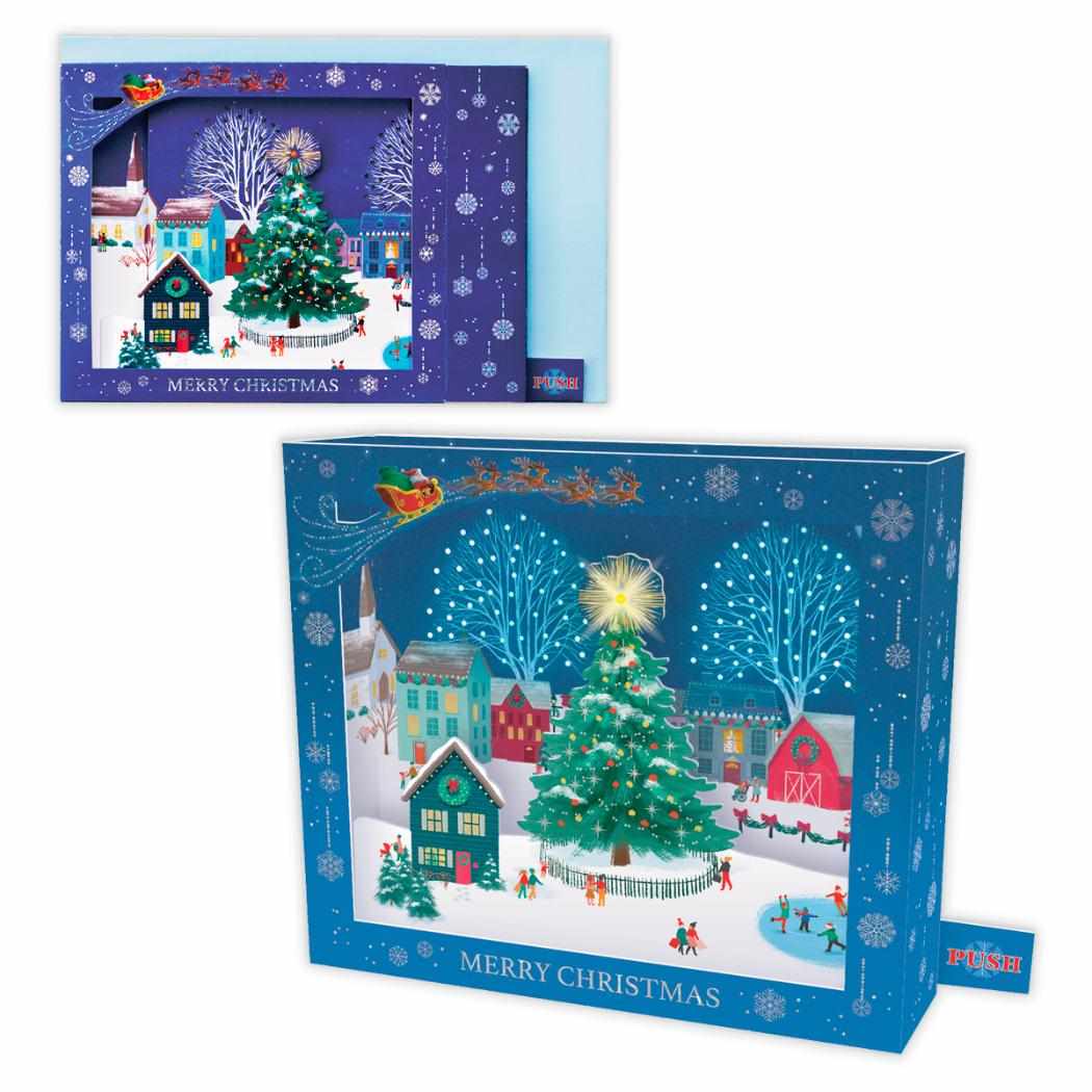 クリスマスカード 立体オルゴールカード LEDレーザークリスマスビレッジ 日本ホールマーク Xmas メッセージカード グッズ メール便可 シネマコレクション