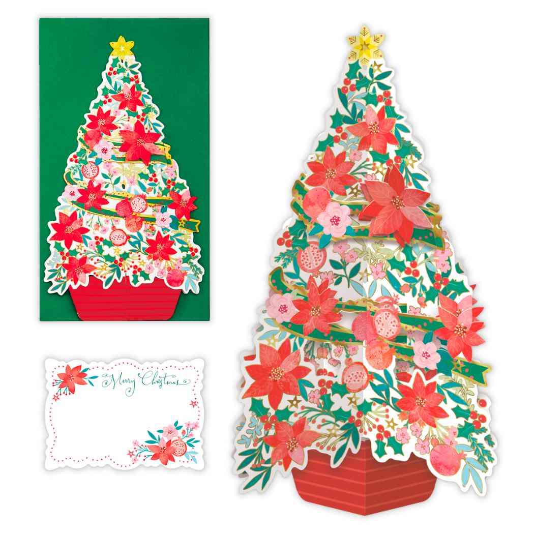 クリスマスカード クリスマスツリーカード 立体カード ポインセチアツリー 日本ホールマーク Xmas メッセージカード グッズ メール便可 シネマコレクション