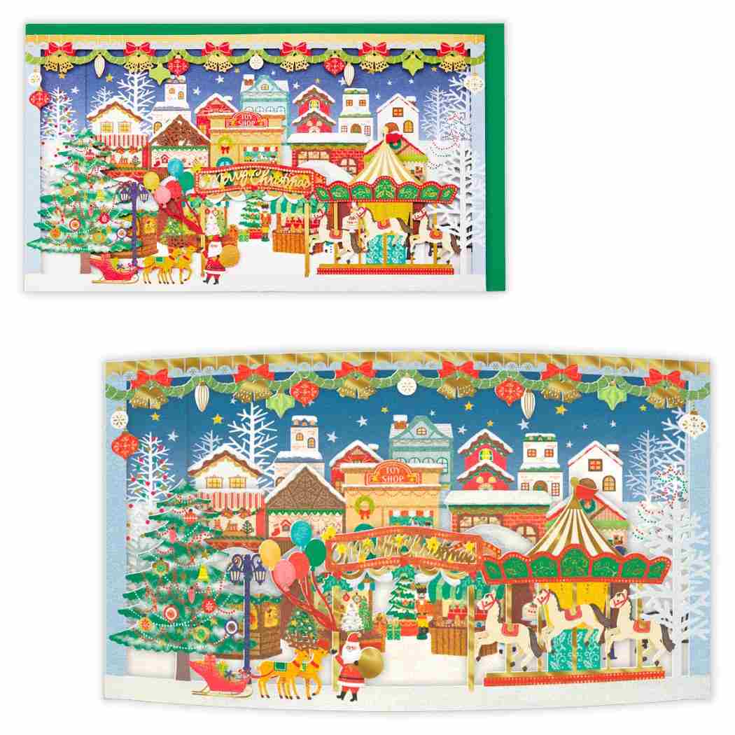 クリスマスカード レーザーカットカード 立体カード ワイドレーザークリスマスタウン 日本ホールマーク Xmas メッセージカード グッズ メール便可 シネマコレクション