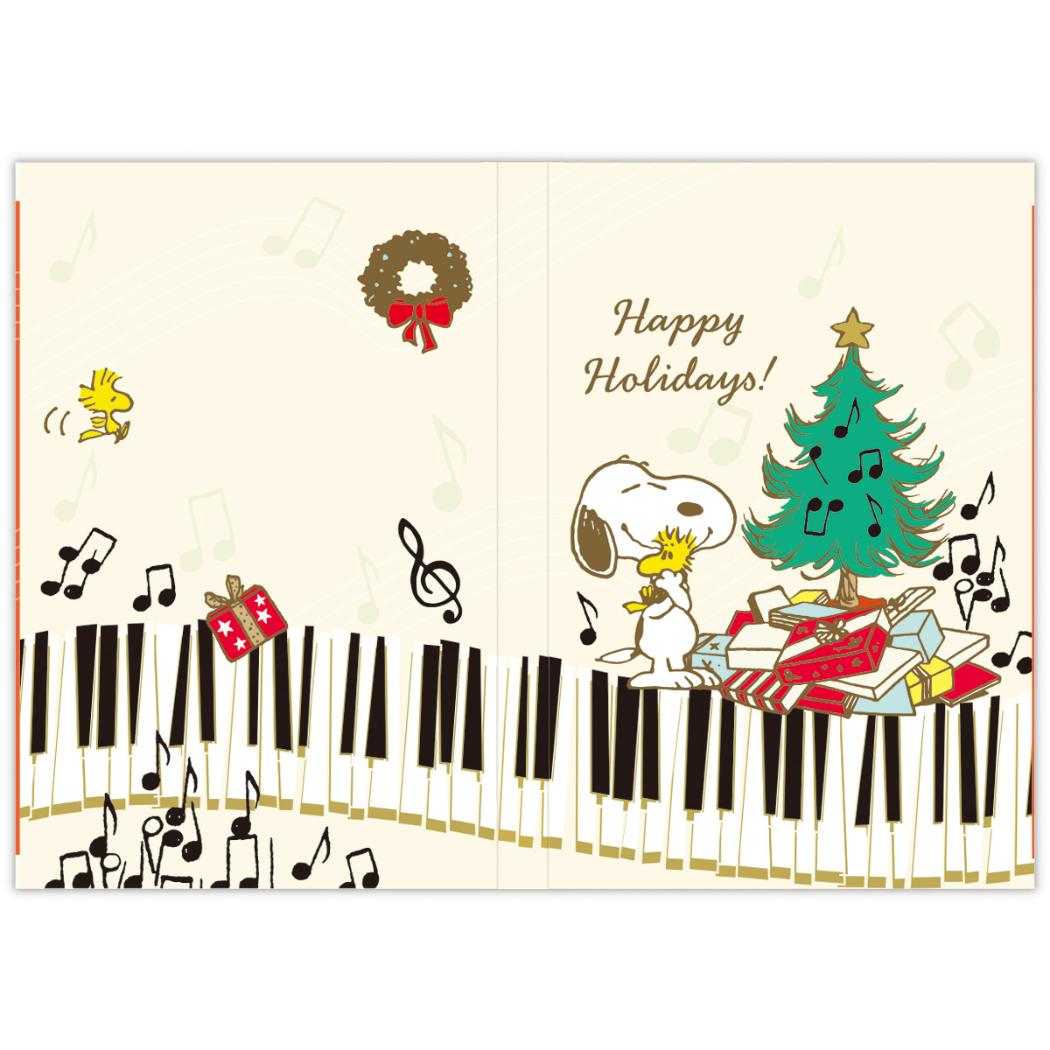 スヌーピー グリーティングカード 二つ折りクリスマスオルゴールカード レッドピアノ ピーナッツ 日本ホールマーク