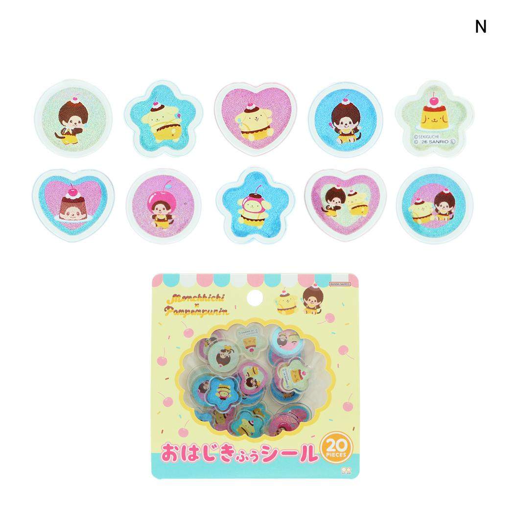 ポムポムプリン x モンチッチ フレークシール おはじき風シール N サンリオ サンスター文具
