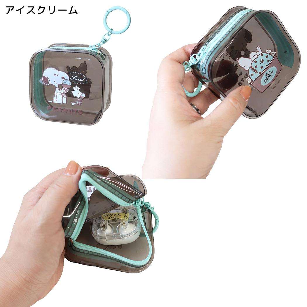 スヌーピー ミニポーチ カラビナ付きクリアミニポーチ Loving ChocoMint アイスクリーム ピーナッツ