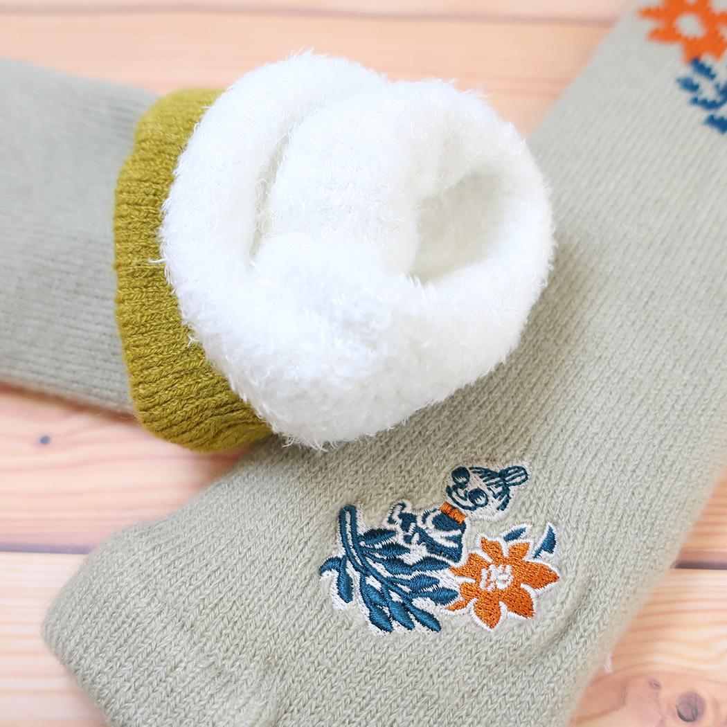 ムーミン レッグウォーマー リトルミイ フラワー 切替 刺繍 内マシュマロ レッグカバー グレー 北欧 ウイックス