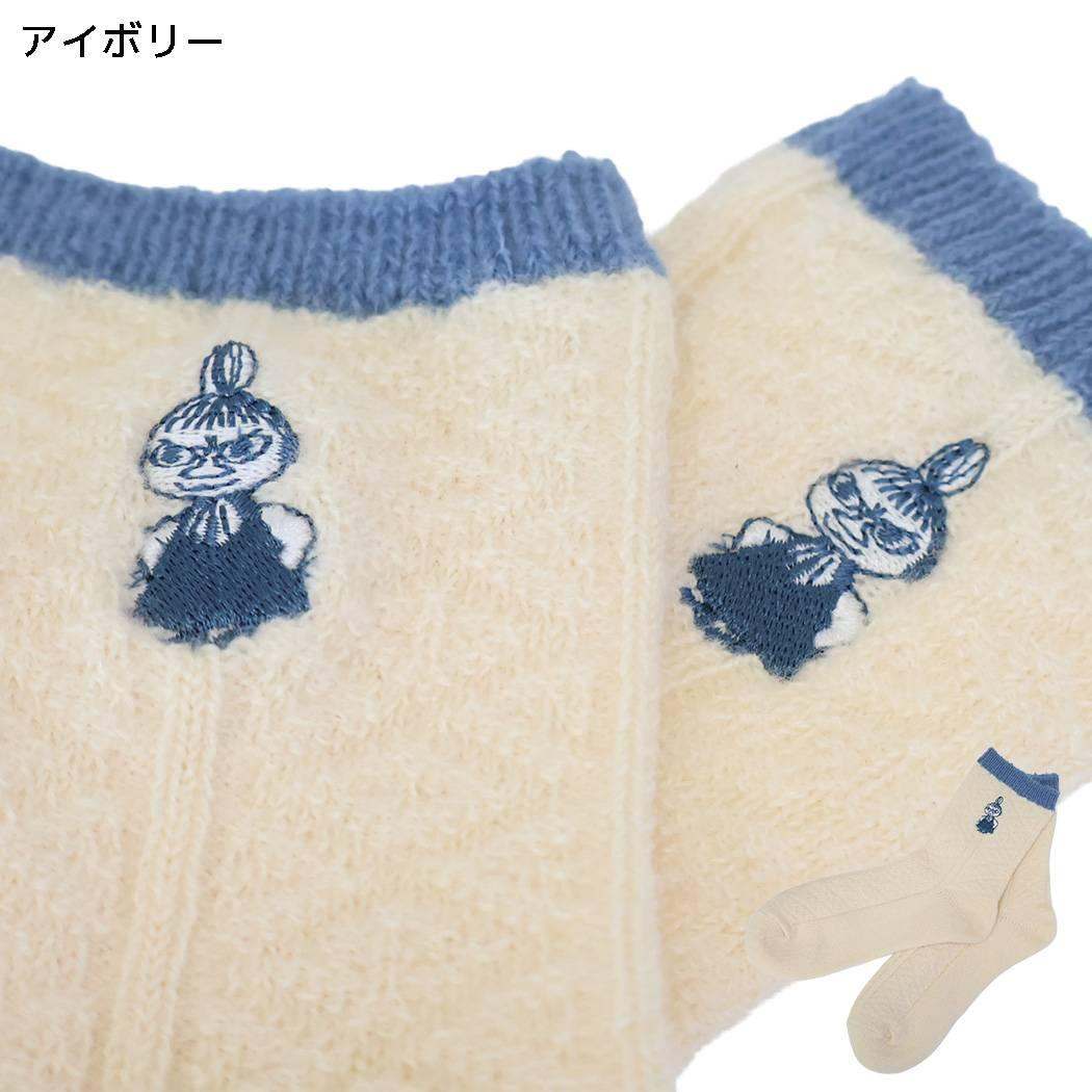 ムーミン 靴下 ロークルー フワフワニット ソックス ケーブル柄 リトルミイ 刺繍 アイボリー 北欧 ウイックス