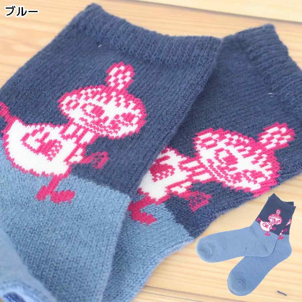 ムーミン 靴下 ロークルー フワフワニット ソックス 切り替え リトルミイ ブルー 北欧 ウイックス