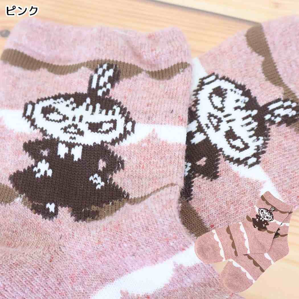 ムーミン 靴下 ロークルー ヤワラカウール ソックス スカラップボーダー リトルミイ ピンク 北欧 ウイックス