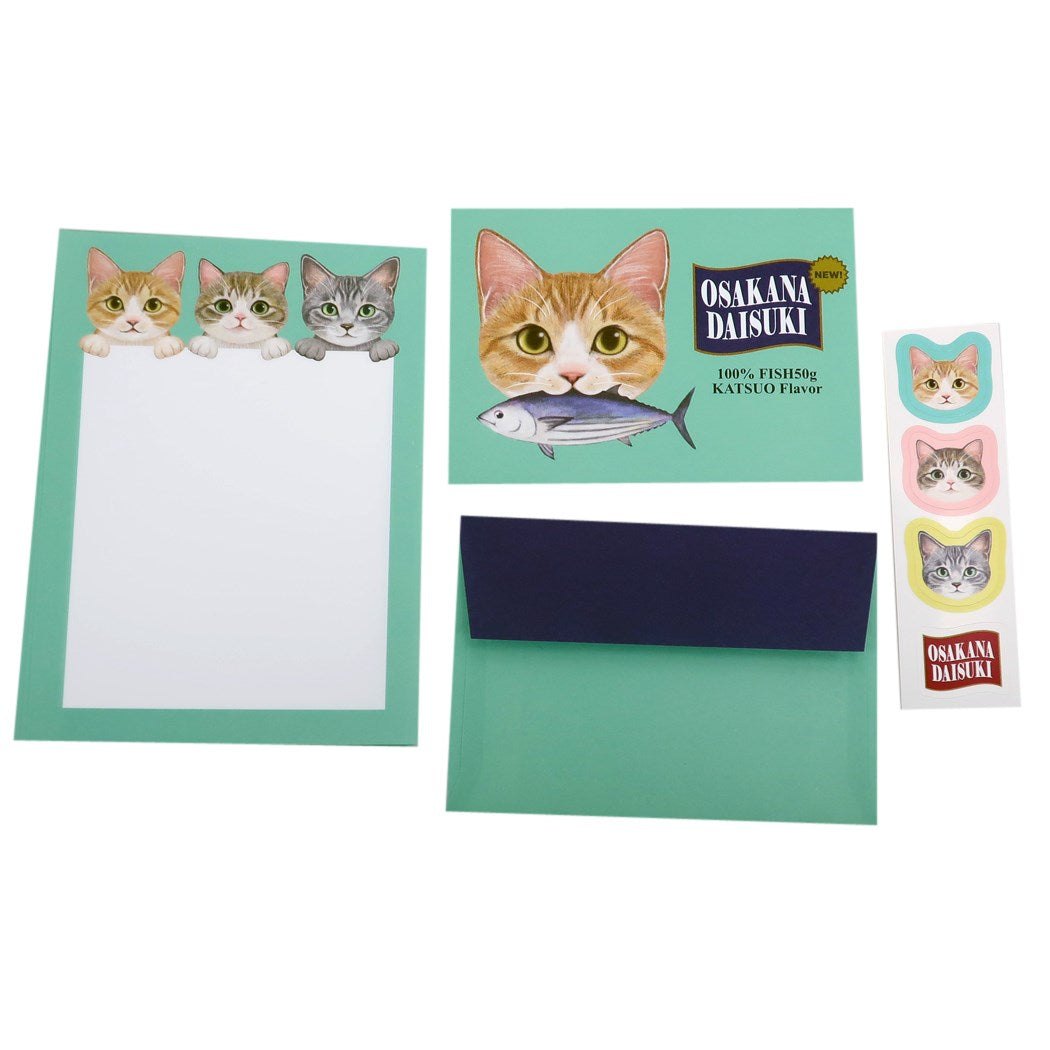 手渡し手紙セット フェリシモ猫部 ミニ レターセット 264グリーン ねこ アクティブコーポレーション ミニ封筒&ミニ便箋&シール プレゼン