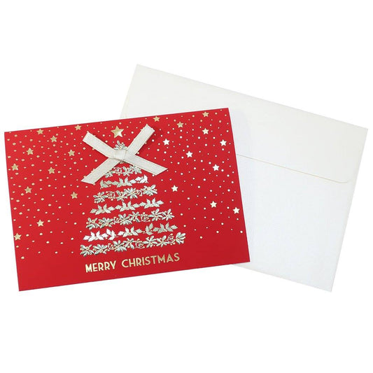 CHRISTMAS クリスマスカード イタリア製 グリーティングカード ツリー リボンレッド アクティブコーポレーション ギフト雑貨 封筒付きクリスマ