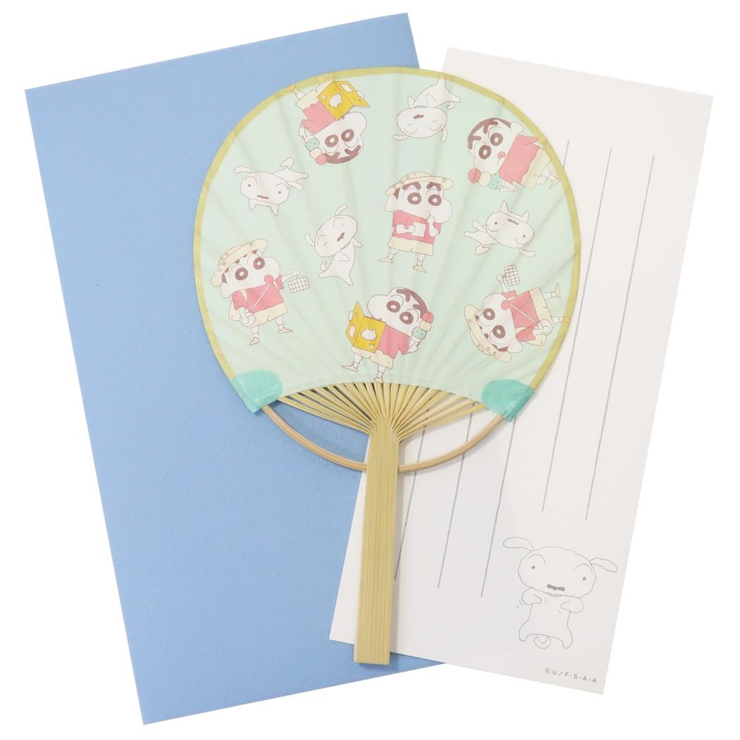 サマーカード 一筆箋付き ミニ 竹うちわカード クレヨンしんちゃん アニメキャラクター しんちゃんとシロ プレゼント 男の子 女の子