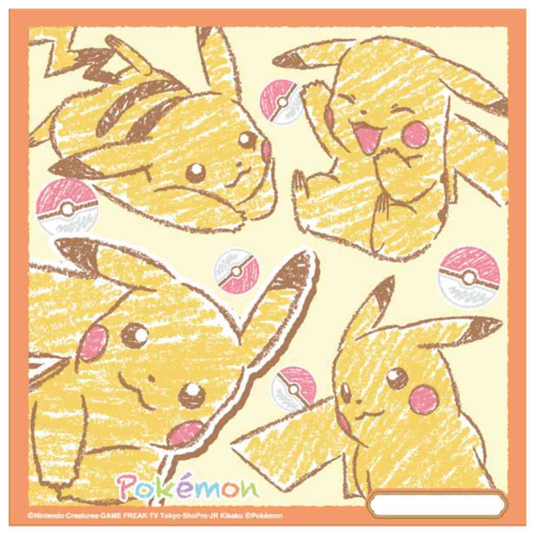 ポケットモンスター ハンカチーフ ハンカチ クレヨン柄 オレンジ ピカチュウ ポケモン バンビーナ