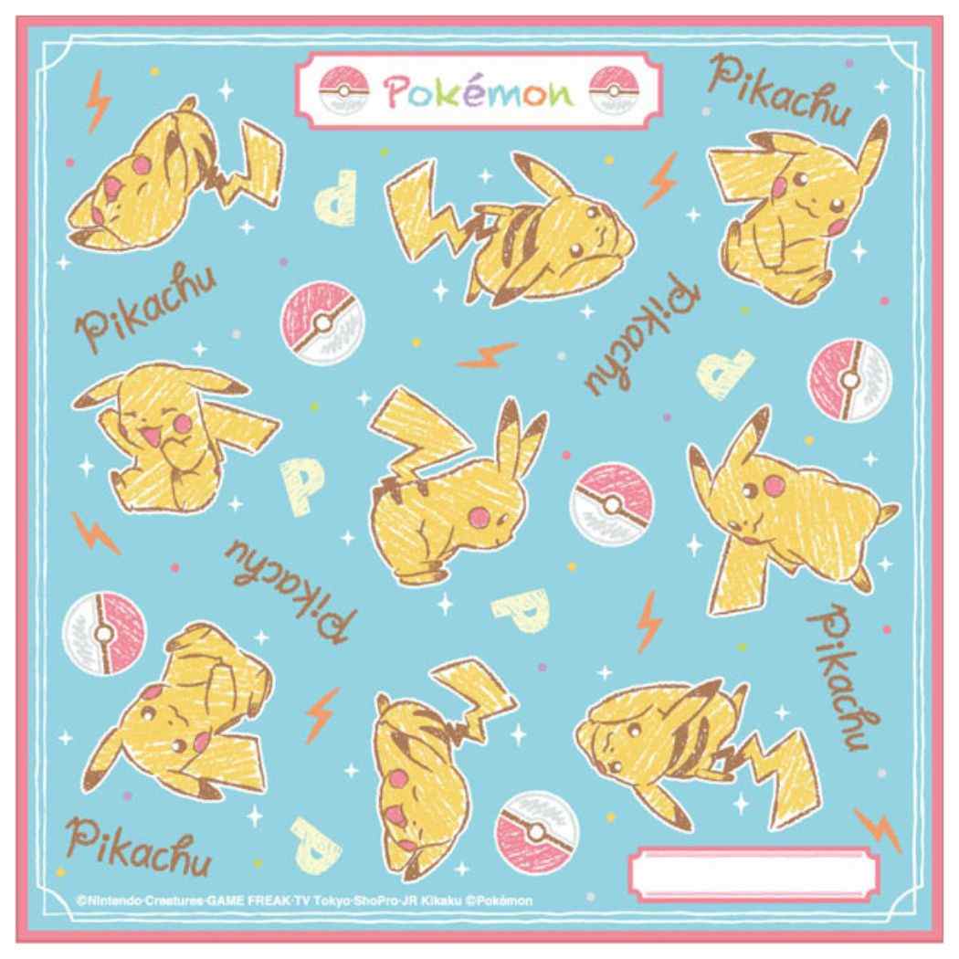 ポケットモンスター グッズ ハンカチーフ キャラクター ハンカチ クレヨン柄 ブルー ピカチュウ