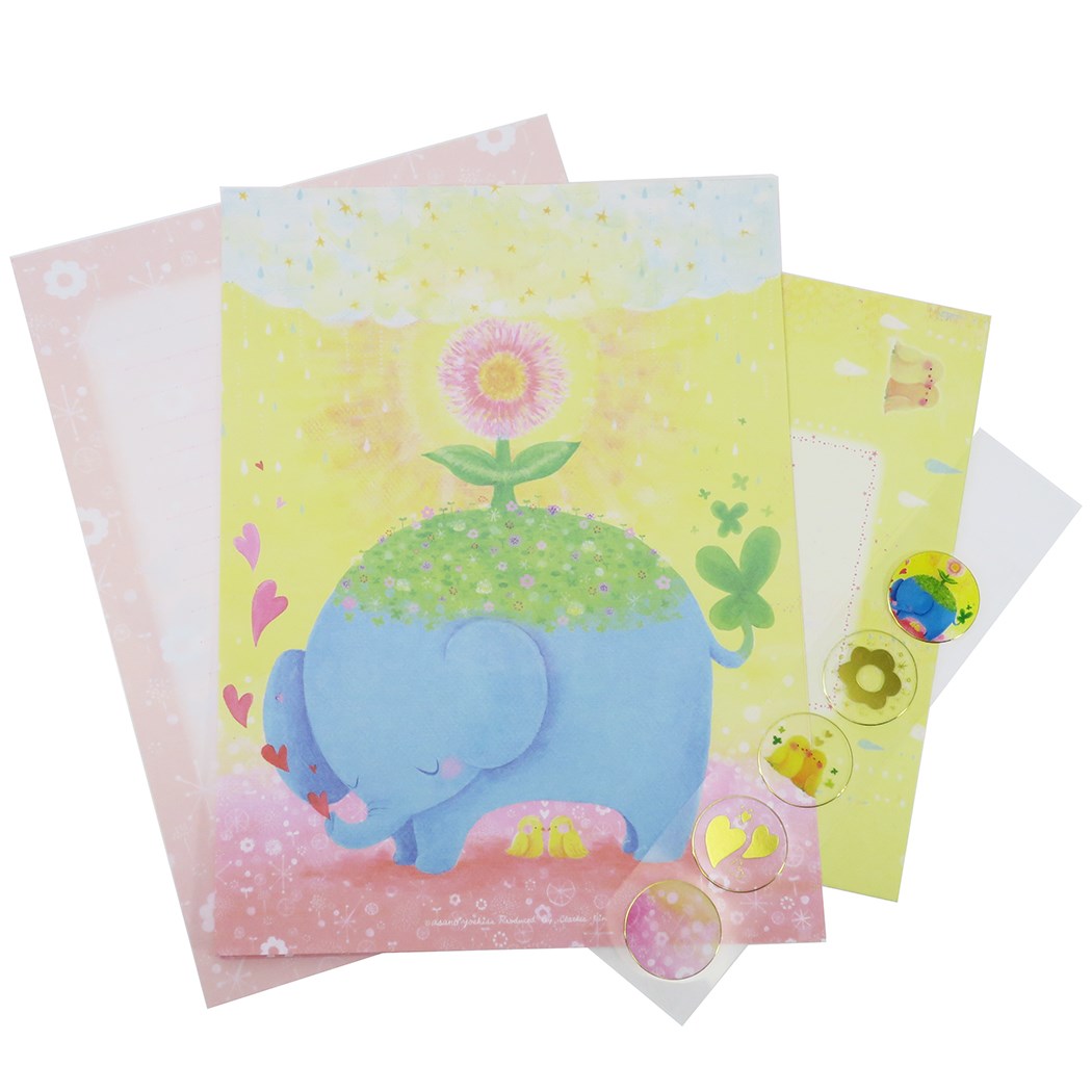 吉田麻乃 封筒 便箋 セット ゾウの草原 グッズ レターセット 手紙セット クローズピン 便箋&封筒&シール プレゼント 男の子 女の