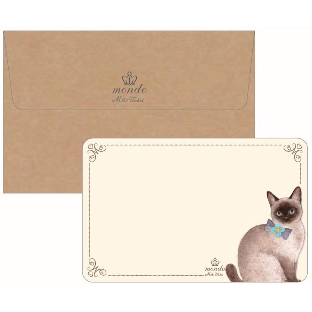 グリーティングカード たけいみき mondo メッセージカード & 封筒 5枚セット シャムネコ SIAMESE CAT クローズピン プレ