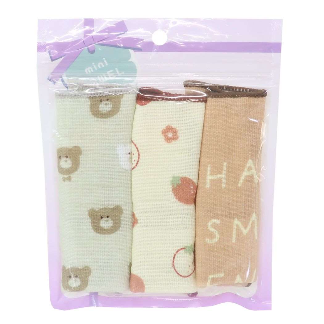 タオルセット ガーゼミニミニタオル3枚セット パープル