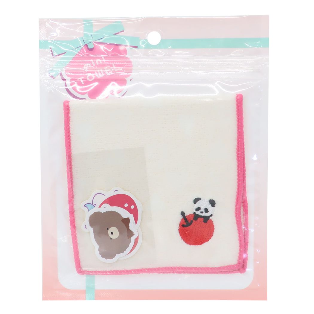タオルセット ポケットミニタオル&シールセット りんごパンダ ミントイン
